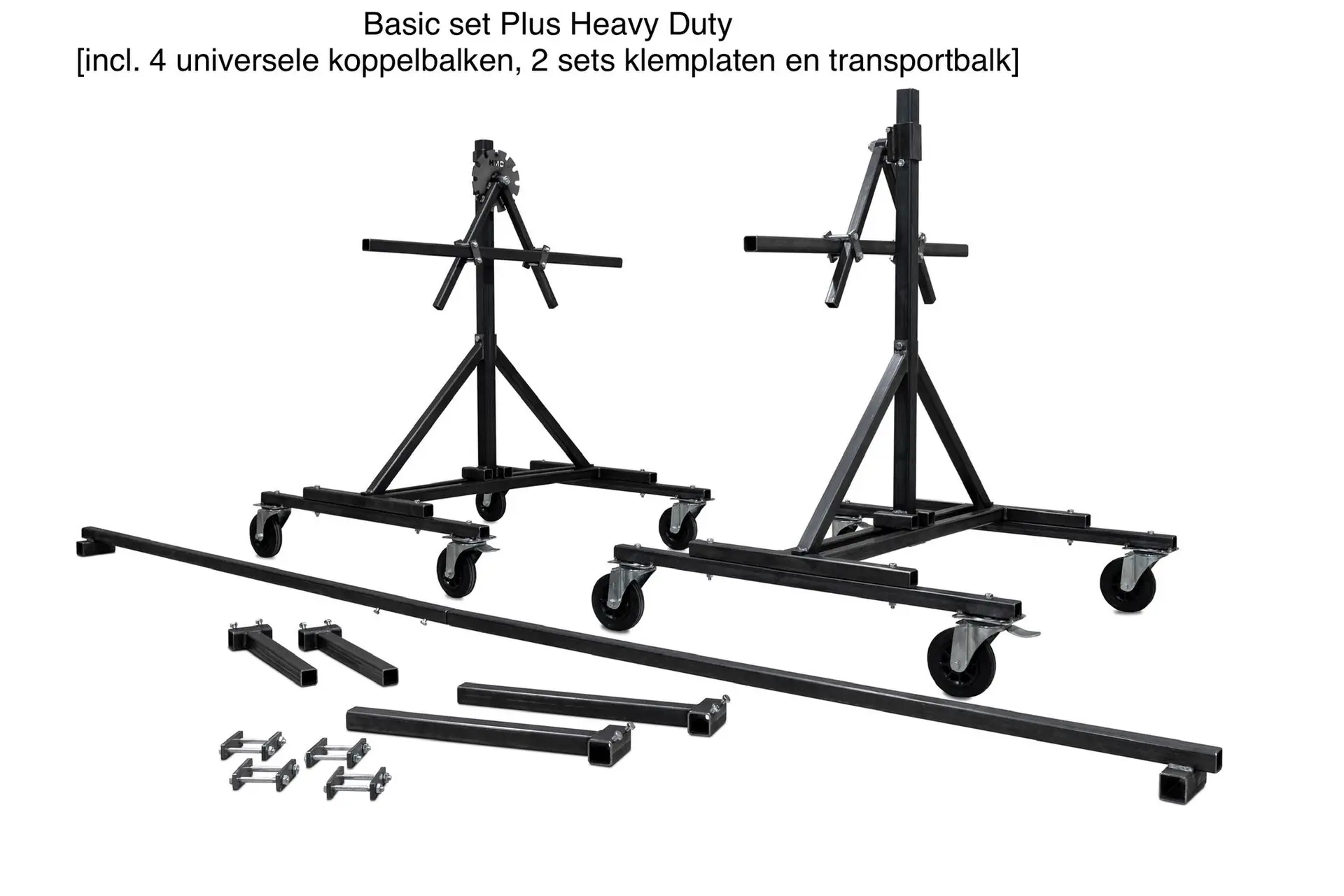 Kantelbrug basic set plus heavy duty incl 4 universele koppelbalken. 2 sets klemplaten en transportbalk